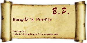 Benyák Porfir névjegykártya